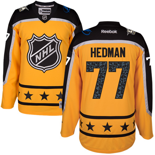 Lightning #77 Victor Hedman Yellow All-Star Atlantic Division Stitched NHL Jersey - Click Image to Close